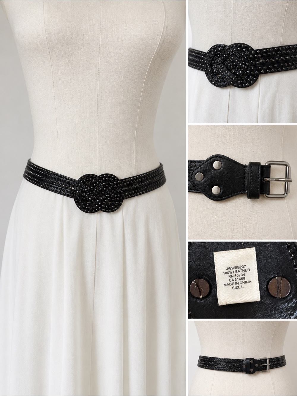 Black Studded Genuine Leather Statement Belt Size Large Boho Western